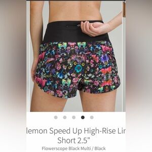 Lululemon Speed Up Sz 6 High-Rise Short 2.5" Flowerscope Black Multi Black EUC!